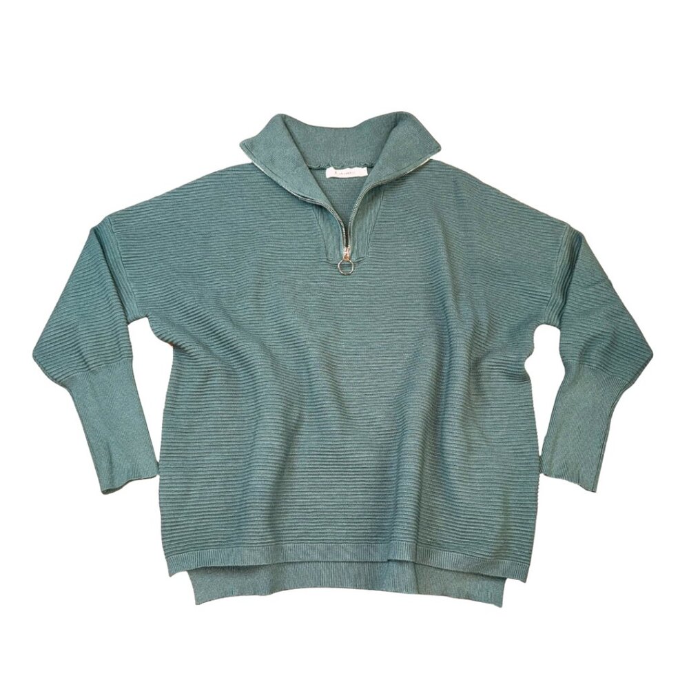 Anrabess Teal Quarter-Zip Ribbed Sweater | Women’s Medium | Oversized Collared P